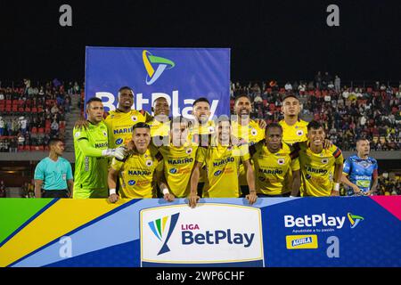 Bogota, Colombie. 04 mars 2024. L'équipe de Deportivo Pasto pose pour la photo officielle lors du match de Deportivo Pasto (1) V Fortaleza (0) lors de la ligue BetPlay à Pasto, Colombie, le 4 mars 2024. Photo par : Sebastian Maya/long Visual Press crédit : long Visual Press/Alamy Live News Banque D'Images