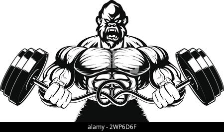 Angry Gorilla haltères de levage – vecteur de mascotte musculaire pour les marques de gymnastique et de fitness Illustration de Vecteur