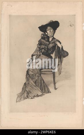 Lady in black ; Care, Ignacy (1865-1941) ; 1905 (1905-00-00-1905-00-00) ; Young Poland (style), partage plus, Français (culture), graphismes polonais, chapeaux (coiffures), femmes, chaises, mode, Pologne (culture), portraits, portraits d'en pied, Portraits féminins, remarques, symbolisme (style), Łopieński, Ignacy (1865-1944), Łopieński, Ignacy (1865-1944)-collection Banque D'Images