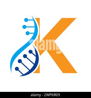 Logo ADN initial sur le modèle vectoriel lettre K pour le symbole santé Illustration de Vecteur