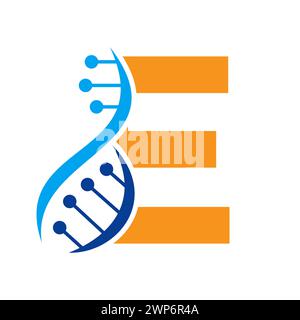 Logo ADN initial sur la lettre E modèle vectoriel pour le symbole Healthcare Illustration de Vecteur