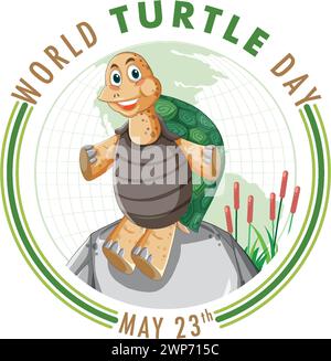 Tortue joyeuse célébrant la Journée mondiale de la tortue, le 23 mai Illustration de Vecteur