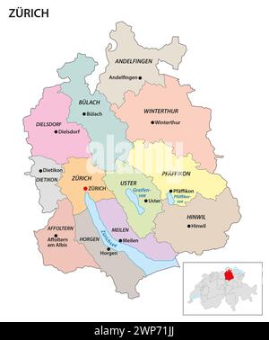 Carte administrative du canton de Zürich, Suisse Banque D'Images