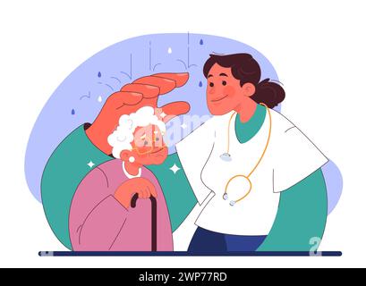 Humaniser la santé. Approche moderne du médecin sur le traitement médical et l'assistance au patient. Empathie du médecin, engagement éthique et alliance. Illustration vectorielle plate Illustration de Vecteur