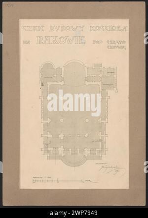 Pièce. Église à Raków. Projet non réalisé. Projection inférieure ; Wojciechowski, Jaros AW (1874-1942) ; 1911 (1911-00-00-1911-00-00) ; Częstochowa (voïvodie de Śląskie), Wojciechowski, Jarosław (1874-1942), Wojciechowski, Jarosław (1874-1942)-collection, architecture, don (provenance), églises (architecte), villes, modernisme (style) Banque D'Images