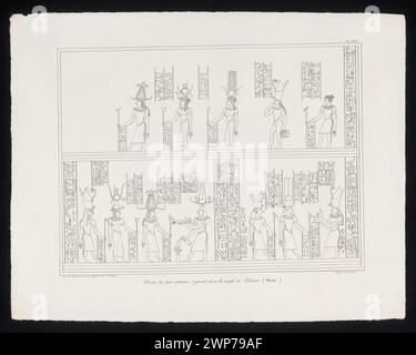 Fragment du mur interne gauche à debout, Nubie, enregistré par Louis Leroux et Jean-Jacques Rifaud en 1830, montrant des détails sculptés et une ornementation nubienne. Banque D'Images