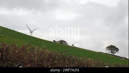 Image d'éolienne et claquements sur le ciel Banque D'Images