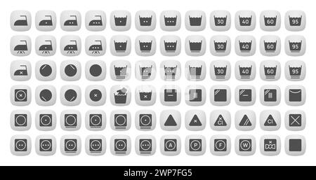 Icônes de blanchisserie remplies 3D définissent la conception d'illustration vectorielle. Collection de symboles de lavage, blanchiment, repassage, séchage. Illustration de Vecteur