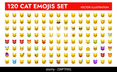 Conception d'illustration vectorielle d'emoji set de grande forme de chat. Pack d'émoticônes animales pour applications web et mobiles. Signes faciaux pour messagers et applications. Illustration de Vecteur