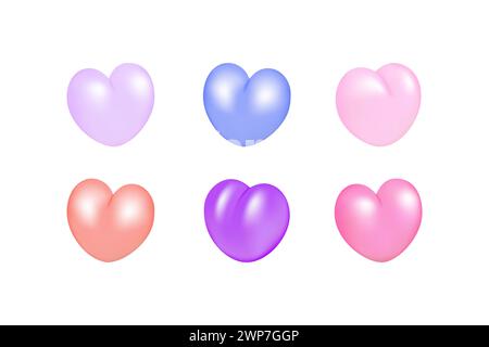 Conception d'illustration vectorielle de jeu de coeurs 3D. Collection rose, violette et bleue sur la Saint Valentin, icône romantique ou amour. Illustration de Vecteur