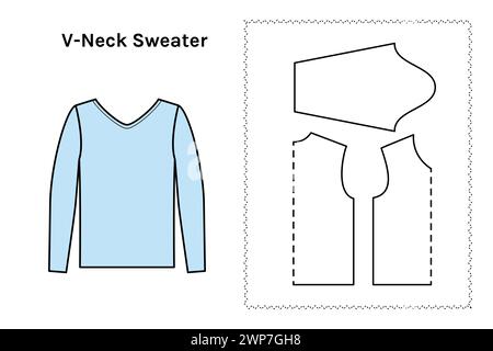 Pull col en V pour homme et femme motif. Dessin technique pour couture. Conception d'illustration vectorielle. Illustration de Vecteur