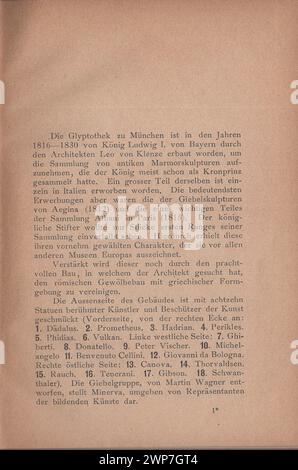 Adolf Furtwängler : Glyptothek 1907 / Illustrierter Katalog der Glyptothek König I. zu München de Ludwig / Kastner & Callwey, 1907 / catalogue illustré de la Glyptothek du roi Louis Ier à Munich à 1907 / description / Beschreibung Banque D'Images