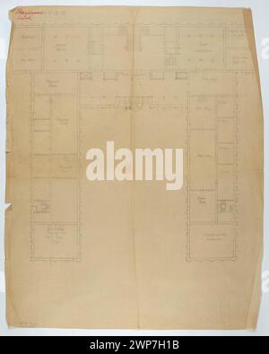 Varsovie. Musée national. Esquisse de conception. Jun Rodkowa (III-IV-V). Rez-de-chaussée. Plan avec désignation de la salle ; échelle 1 : 100 ; Tadeusz (1887-1951) ; 1926 (1926-00-00-1926-00-00) ; Musée national de Varsovie (1862-), Varsovie (Voïvodie Masovienne), musées (architecte), plans architecturaux, projets architecturaux Banque D'Images