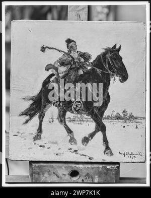 Photographie : Józef Chełmoński (1849-1914), cavalier, 1873, huile, toile, propriété de Stanisław Sunderland [photo manquante] ; inconnu, Société d'encouragement des Beaux-Arts (Varsovie ; 1860-1940) ; 1907 (1907-00-00-1907-00-00); Banque D'Images