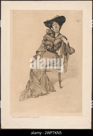 Lady in black ; Care, Ignacy (1865-1941) ; 1905 (1905-00-00-1905-00-00) ; Young Poland (style), partage plus, Français (culture), graphismes polonais, chapeaux (coiffures), femmes, chaises, mode, Pologne (culture), portraits, portraits d'en pied, Portraits féminins, remarques, symbolisme (style), Łopieński, Ignacy (1865-1944), Łopieński, Ignacy (1865-1944)-collection Banque D'Images