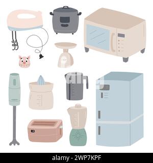 Ensemble vectoriel d'appareils électriques de cuisine. Illustration de Vecteur