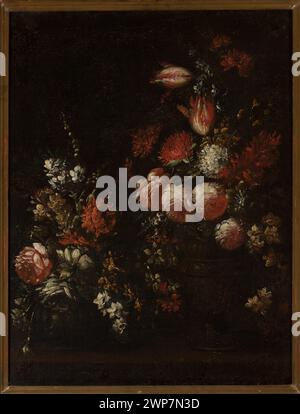 Peinture italienne de nature morte du XVIIIe siècle représentant des fleurs disposées dans une composition, mettant l'accent sur les détails botaniques et les éléments décoratifs. Banque D'Images