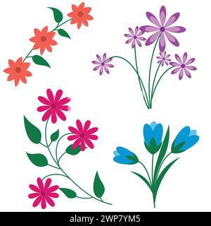 Ensemble de fleurs. Fleurs de printemps et d'été. Ensemble floral Illustration de Vecteur