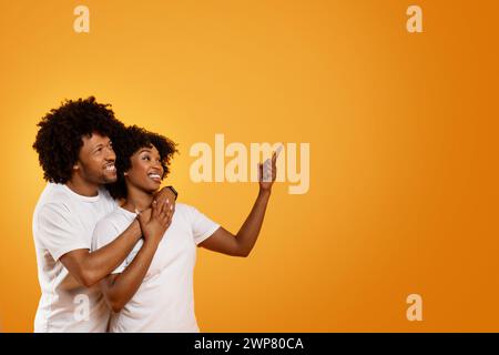 Amoureux afro-américains romantiques regardant l'espace de copie Banque D'Images