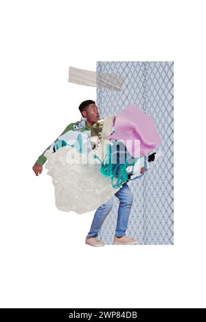 Image dessin image de Guy plein avec le concept de problème de nature écologique de déchets Banque D'Images