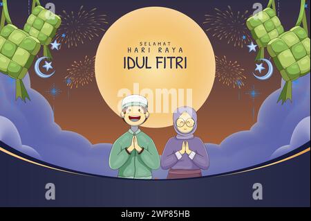 Selamat Hari Raya Idul Fitri signification : Happy Eid Moubarak. Décoration Eid Moubarak pour illustration vectorielle de bannière ou d'affiche Illustration de Vecteur