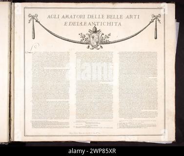 Vestigia delle terme di Tito. Le premier tableau avec le texte présentant le pape VI ; Carlone, Marco (1742-1796), Smuglewicz, Franciszek (1745-1807), Brenna, Vincenzo (1741-1820), Manna, Pietro (17 ..- 18 ..) ; après 1776 (2ème édition de noir et blanc) (1776-00-00-1801-00-00);SAS-Zubrzycki Jan, collection, Vestigia delle terme di Tito, 1776, illustration, achat (provenance) Banque D'Images