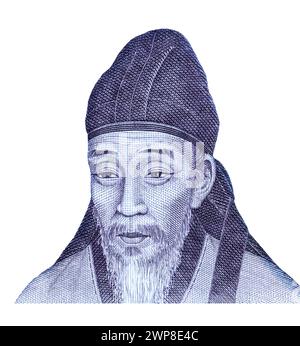 Portrait de Yi Hwang (1501 – 1570) de Corée du Sud 1000 won billet de banque. Philosophe coréen, écrivain et érudit confucéen de la dynastie Joseon Banque D'Images