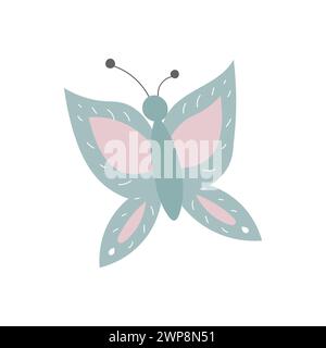 Icône papillon bleu et rose plat de vecteur. Insecte drôle de forêt, de forêt ou de jardin. Illustration de bug mignon pour les enfants isolés sur fond blanc Illustration de Vecteur