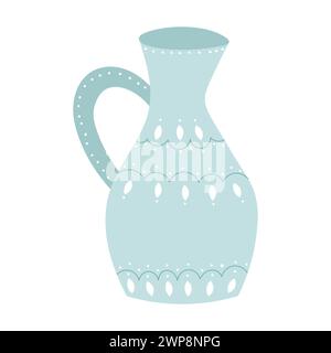 Mignon carafe en céramique bleu design élément plat illustration de bande dessinée. Capacité de boisson. Conception vectorielle dessinée à la main de vaisselle colorée. Cuisine tendance Illustration de Vecteur