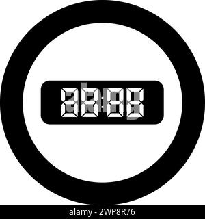 Horloge de table numérique icône de montre de bureau d'affichage électronique en cercle rond noir illustration vectorielle image solide style simple Illustration de Vecteur