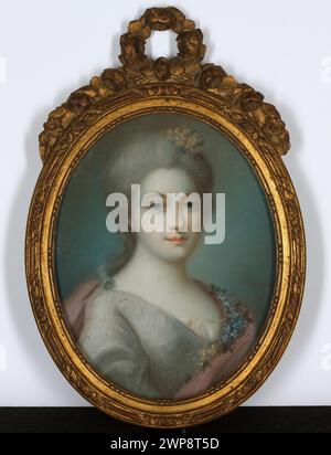 Portrait au pastel de Philippe Dupuis (décédé en 1751) de la seconde moitié du XVIIIe siècle. Représente une jeune femme portant une robe d'époque et une perruque dans la technique pastel française, en se concentrant sur les traits du visage et la tenue vestimentaire. Banque D'Images