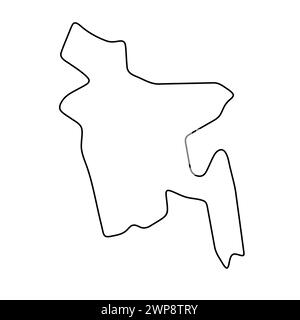 Carte simplifiée du Bangladesh. Contour noir fin. Icône vectorielle simple Illustration de Vecteur