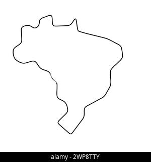Carte simplifiée du Brésil. Contour noir fin. Icône vectorielle simple Illustration de Vecteur