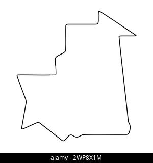 Mauritanie carte simplifiée du pays. Contour noir fin. Icône vectorielle simple Illustration de Vecteur