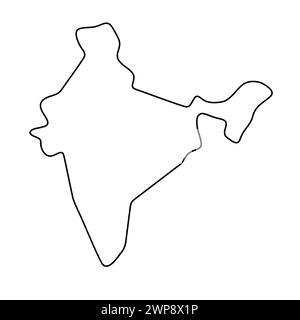 Carte simplifiée du pays de l'Inde. Contour noir fin. Icône vectorielle simple Illustration de Vecteur