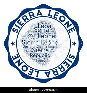 Logo Sierra Leone. Badge pays attrayant avec nuage de mots en forme de Sierra Leone. Emblème rond avec le nom du pays. Illustration vectorielle créative. Illustration de Vecteur