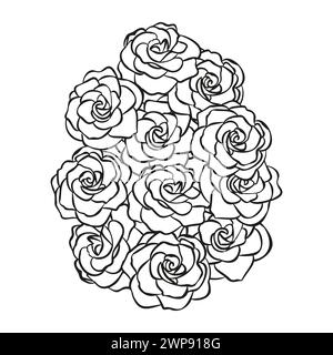 Line art printemps roses fleur oeuf de Pâques, éléments floraux dessinés à la main. Illustrations vectorielles pour carte ou invitations, livre de coloriage. Illustration de Vecteur