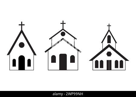 Silhouette noire d'église dans un style moderne sur fond blanc. Illustration vectorielle. image de stock. SPE 10. Illustration de Vecteur