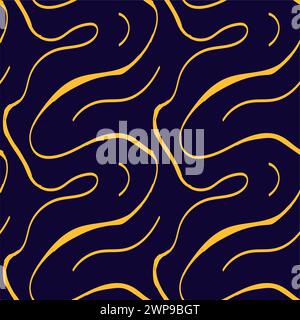 Motif abstrait sans couture avec des squiggles et des griffonnages. Lignes courbes tissées. L'encre chaotique gribouillonne la texture décorative. Griffonnages désordonnés, ondulés et bouclés l Illustration de Vecteur