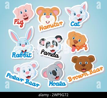 Ensemble d'autocollants pour animaux mignons de tête, illustration vectorielle Illustration de Vecteur