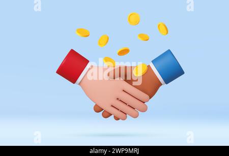Offre de financement par poignée de main 3D. Nouveaux investissements et succès financier. Partenariat commercial. Accord réussi. Concept de contrat d'accord commercial. 3d rende Illustration de Vecteur