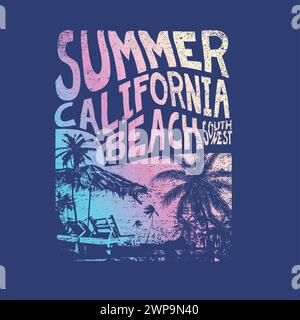 été californie plage sud-ouest typographie dégradé plage graphiques palmier arbre plage scène resort typographique poster design vecteur imprimé graphique Illustration de Vecteur