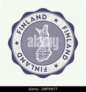 Sceau de Finlande. Logo rond de pays avec la forme de la Finlande et le nom du pays dans plusieurs langues nuage de mots. Emblème authentique. Illustration vectorielle soignée. Illustration de Vecteur