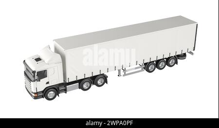 semi-camion blanc moderne isolé sur un fond blanc. rendu 3d. Banque D'Images