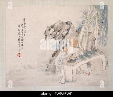Le travail de Qian hui'an en 1888 illustre la pratique de la calligraphie le long des lignes de bananiers, partie des albums de peinture chinois collectés pour étude et conservation. Banque D'Images