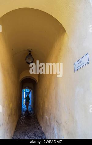 BRASOV, ROUMANIE-11 JUILLET 2020 : Rope Street, la rue la plus étroite de la ville et l'une des rues les plus étroites d'Europe avec mentionné pour la première fois dans 17ème c. Banque D'Images
