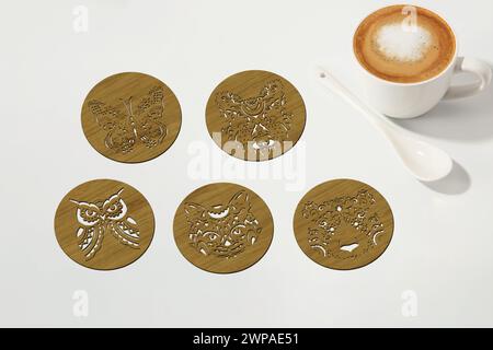 Les fichiers de disposition multicouche Animals Cup Coasters sont spécialement préparés pour la découpe au laser, la machine de routeur CNC et d'autres machines de découpe. Illustration de Vecteur