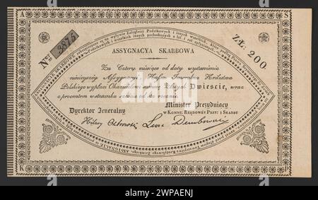 Document de 1831 détaillant la mission officielle de trésorerie en Pologne, y compris la gestion des fonds et les documents comptables. Banque D'Images