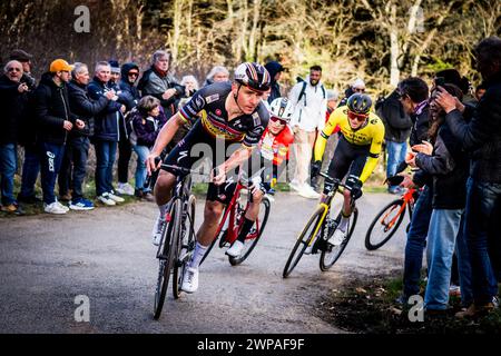 Mont Brouilly, France. 06 mars 2024. Belge Remco Evenepoel de Soudal Quick-Step photographié en action lors de la quatrième étape de la course cycliste Paris-Nice de huit jours par étapes, une course de 183km de Chalon-sur-Saône au Mont Brouilly, France, mercredi 06 mars 2024. BELGA PHOTO JASPER JACOBS crédit : Belga News Agency/Alamy Live News Banque D'Images