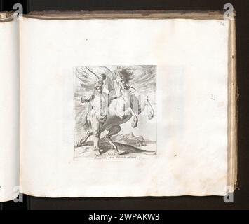 Représentation de Bucephalus dirigé par Hercule, montrant des figures mythologiques et le style graphique allemand, par Melchior Küsel et Johann Wilhelm Baur, 1682, album Factis. Banque D'Images